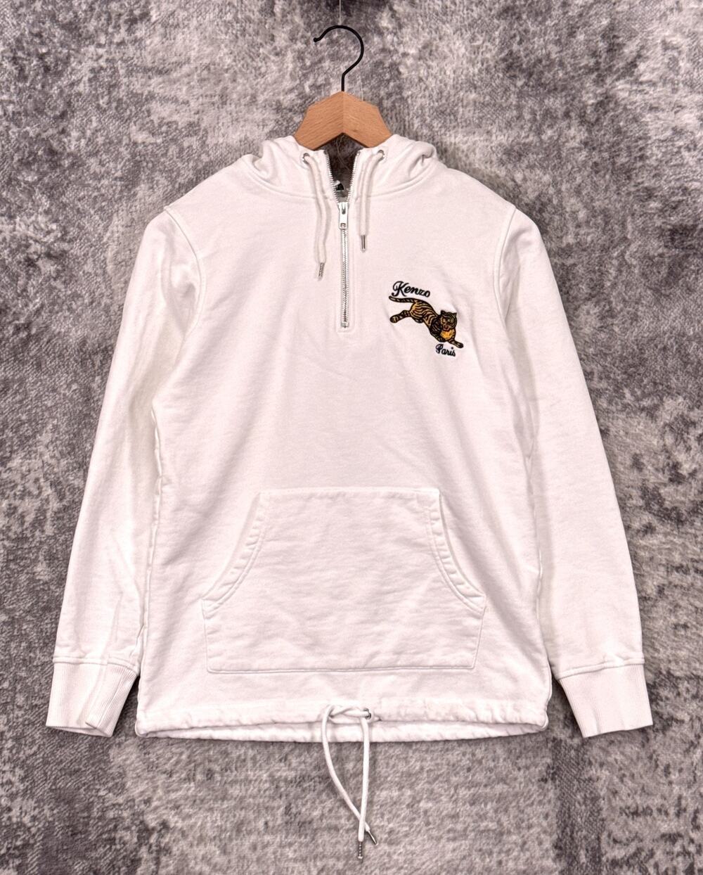 Kenzo 1/4 Zip Sweatshirt XS Mens Embroidered Tiger Hooded Pullover